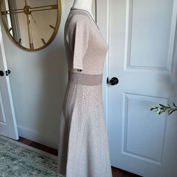 Boden Milano Shimmer Shimmer Knit Dress Beige quarter sleeves US 6L - Picture 3 of 8